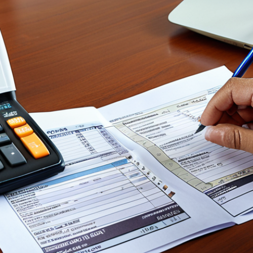Home 11 **Image Prompt:** A Malaysian tax accountant meticulously reviewing financial documents with a calculator and pen, highlighting tax deductions and credits for a local business owner. The setting is a modern office with Malaysian currency visible, emphasizing compliance and strategic tax planning in a Malaysian context.