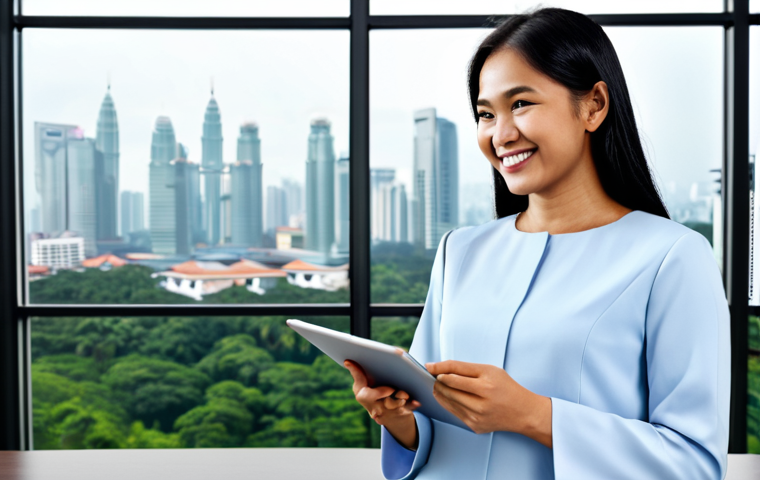 **

"A confident Malaysian professional, fully clothed in a modest and stylish Baju Kurung, smiling warmly. She's holding a tablet displaying a list of accounting and IT skills. The background is a modern office setting with Kuala Lumpur city skyline visible through the window. Text overlay: 'Tax Certification + Skills = Career Success!' Safe for work, appropriate content, professional, perfect anatomy, correct proportions, natural pose, high quality, well-formed hands, proper finger count, natural body proportions."

**