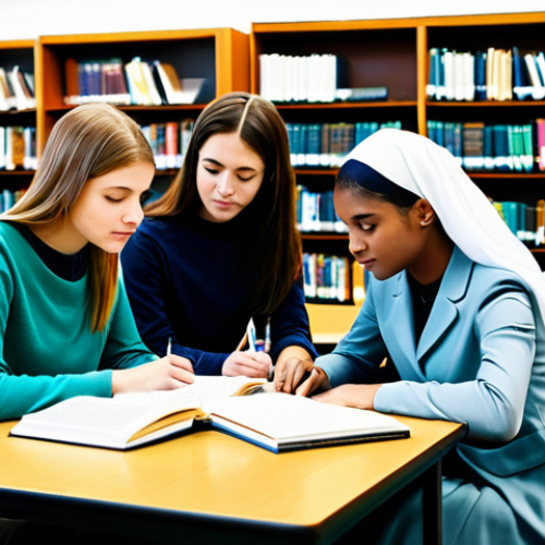 세무사 시험 준비를 위한 동기 부여 - Study Session**

"A group of fully clothed students in modest attire studying together at a library....